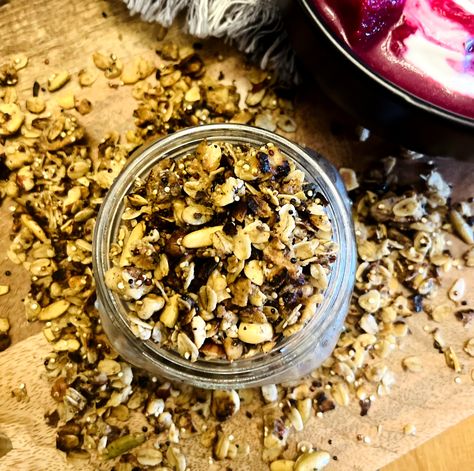 Savory Granola — Cooking in Color Savory Granola, Granola Snacks, Olive Brine, Green Soup, Christmas Gifting, Beet Greens, Bobs Red Mill, Steel Cut Oats, Nuts And Seeds