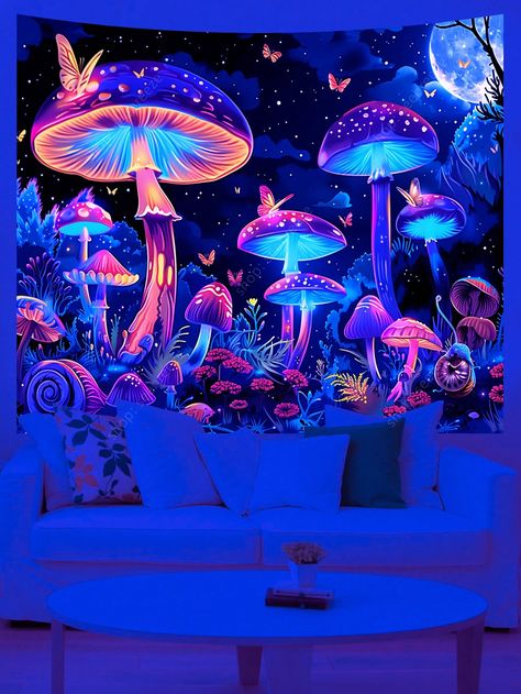 Mushroom UV Reactive Tapestry Psychedelic Moon Butterfly Snail Plant Tapestry Wall Hanging Aesthetic Room Decor Hippie DecorI discovered amazing products on SHEIN.com, come check them out! Wall Hanging Aesthetic, Plant Tapestry, Room Decor Hippie, Tapestry Aesthetic, Moon Butterfly, Trippy Room, Trippy Room Decor, Room Stuff, Uv Reactive