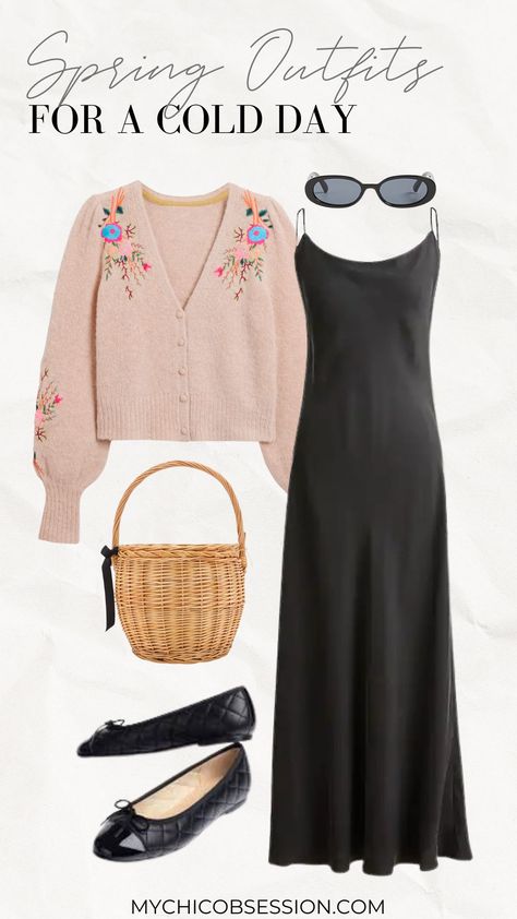 8 Cold Spring Outfits To Wear While You Wait for the Weather To Warm Up - MY CHIC OBSESSION Summer Dress With Cardigan, Cold Spring Outfits, Cold Summer Outfit, Cardigan Outfit Spring, Cold Spring Outfit, Smart Casual Work Outfit Women, Classic Capsule Wardrobe, Classy Outfits For Women, Cold Spring