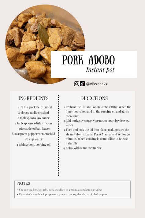 Pork Adobo Recipe Filipino, Pork Adobo Recipe, Pork Adobo, Adobo Recipe, Filipino Food Dessert, Quick Recipes Snacks, Adobo Chicken, Food Names, Food Writing