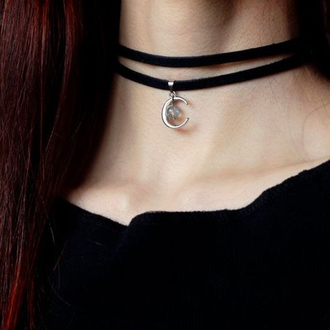 Choker Aesthetic, Witchy Necklace, Witch Accessories, Moon Choker, Witch Necklace, Black Choker Necklace, Crescent Moon Pendant, Witch Jewelry, Celestial Necklace