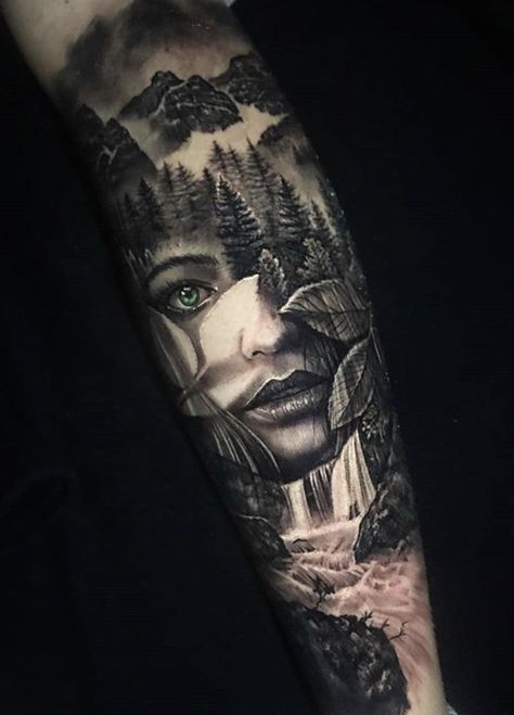 Nature Tattoo Sleeve Women, Natur Tattoo Arm, Portrait Tattoo Sleeve, Animal Tattoos For Women, Animal Sleeve Tattoo, Mother Nature Tattoos, Nature Tattoo Sleeve, Surreal Tattoo, Forest Tattoos