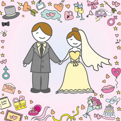 Greeting card or background, bride and groom, wedding stock illustration Happy Honeymoon, Illustration Wedding, Arts Ideas, Drawing Vector, Hand Drawing, Mirror Art, Wedding Groom, Bride And Groom, Bride Groom