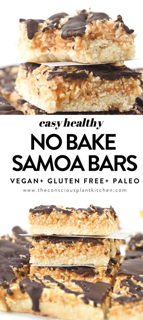 Samoa Bars, Conscious Plant Kitchen, No Bake Healthy, Vegan Bars, Bake Healthy, Vegan Gluten Free Desserts, Plant Kitchen, Vegan Bar, Healthy Vegan Desserts