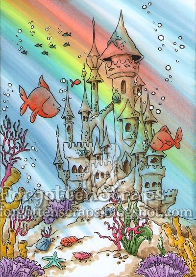 Make It Crafty Underwater Castle. Castle Art Projects, Underwater Castle, Underwater Drawing, Mermaid Background, Castle Tattoo, Underwater House, Sea Drawing, Castle Drawing, Underwater City