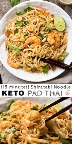 Paleo & Keto Pad Thai with shirataki noodles #keto #lowcarb #padthai #shirataki #glutenfree Keto Shrimp Recipes, Shirataki Noodles, Keto Cooking, Keto Diet Menu, Vegan Keto, Keto Recipes Dinner, Low Carb Keto Recipes, Diet Keto, Ketogenic Recipes