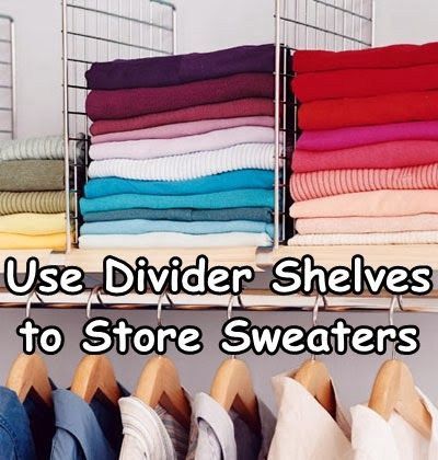 10 Borderline Genius Ides for Organizing Your Closet - Page 4 of 11 - Picky Stitch Sweatshirt Storage, Store Sweaters, Ideas Armario, How To Organize Your Closet, Organize Your Closet, Sweater Storage, Closet Hacks, Diy Organizer, Closet Hacks Organizing