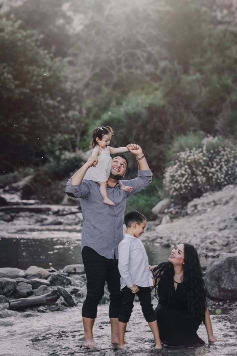 Family Photo Shoot By River, Waterfall Family Photoshoot, Family Creek Photos, Creek Family Photoshoot, Creek Minis, Creek Pics, Creek Session, Waterfall Shoot, River Shoot