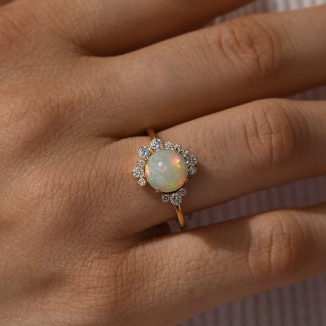 Excited to share the latest addition to my #etsy shop: Opal Engagement Ring/14k Solid Gold/Half Halo Diamond Ring/Wedding Ring/Anniversary Ring/Alternative Opal Ring/Proposal Ring/Christmas Gift https://etsy.me/3h3TzgV #whitegold #round #straight #halo #minimalist #no Dainty Opal Ring, Diamond Ring Wedding, Ring Proposal, Opal Engagement Ring, Precious Opal, Opal Engagement, Engagement Rings Opal, Proposal Ring, Halo Diamond Ring