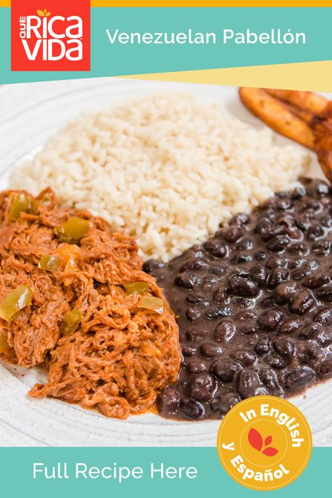 Venezuelan Black Beans Recipe, Venezuelan Christmas Food, Caramelized Plantains, Seasoned Black Beans, Venezuelan Food, Plantain Leaves, Fluffy Rice, Black Bean Recipes, National Dish