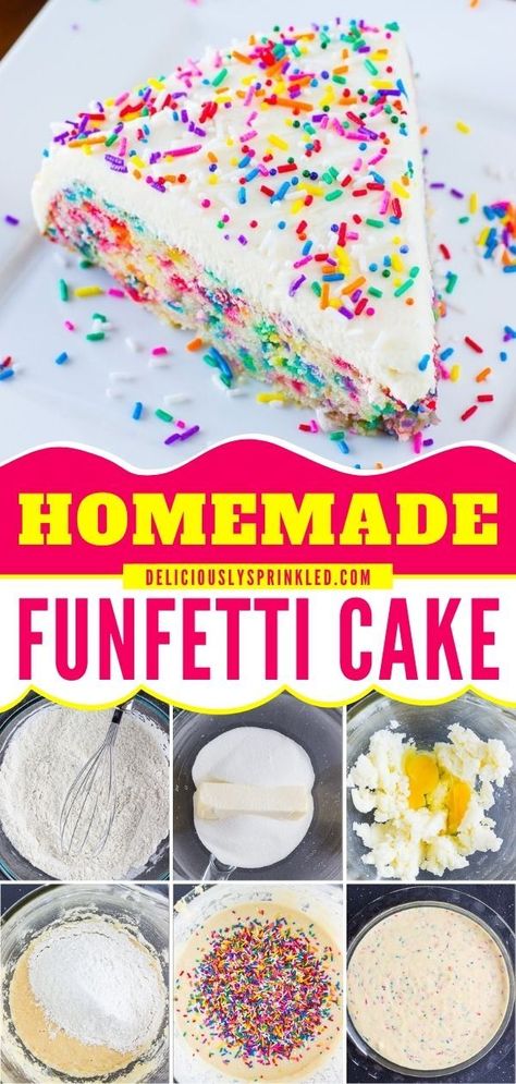 Want more simple desserts? Here's a delicious cake recipe with sprinkles! Not only is this super easy homemade funfetti cake light, fluffy, and moist, but it is also better-tasting than a box mix! Box Cake Mix Better, Funfetti Dessert Recipes, Cake Mix Better, Homemade Funfetti Cake, Funfetti Cake Recipe, Easy Impressive Dessert, Easy Cakes To Make, Simple Desserts, Cake Light