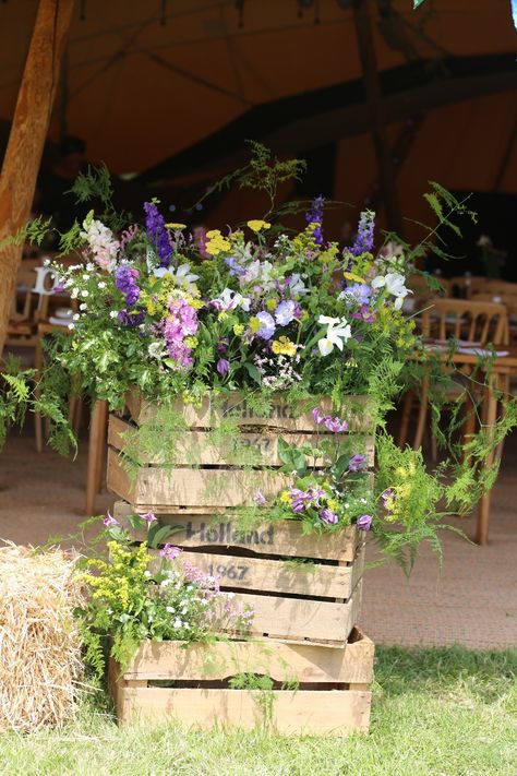 Tipi Wedding Decor, Outdoor Wedding Flowers, Orchard Wedding, Tipi Wedding, Wedding Flower Inspiration, Floral Foam, Wedding Flower Arrangements, Wooden Crates, Shower Decor