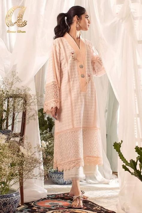 Mia - Long silhouette chikan and organza shirt featuring crochet laces, silk thread embroidered motifs and handcrafted pearls and diamanté details on neckline.
Annus Abrar  now you can order at Perahun 
Made on order!
.
.
.
#AnnusAbrar #AnnusAbrarOfficial #Elemental #BasicsByAA #Chiconomical Annus Abrar, Wedding Gown Accessories, Organza Shirt, Embroidered Motifs, One Piece Outfit, How To Iron Clothes, Silk Thread, Large Fashion, Crochet Lace