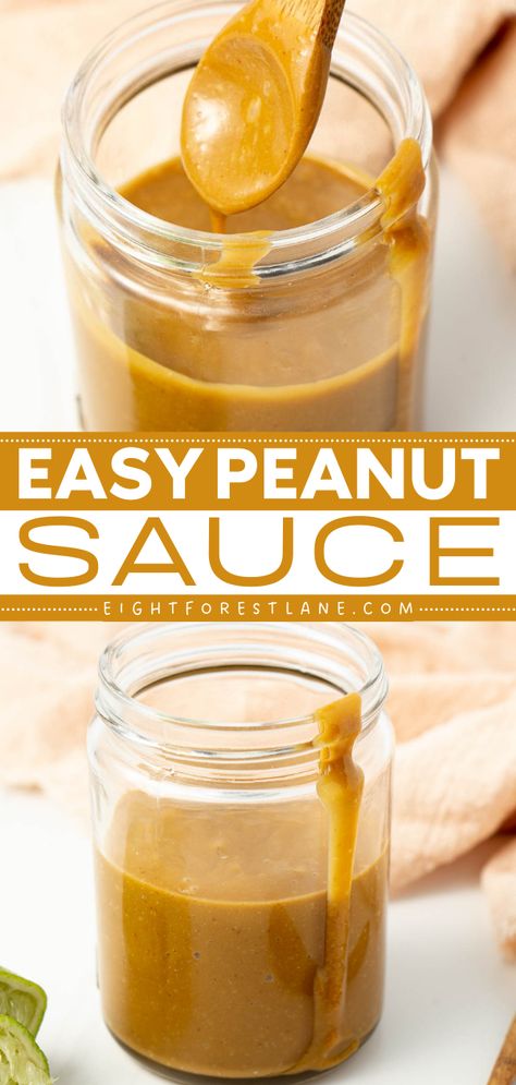 Whip up this easy peanut sauce recipe! It will become one of your go-to food condiments for dunking or drizzling. Rich and creamy with Thai-inspired flavors, this simple sauce idea is perfect for chicken satay, meatballs, and more! Satay Peanut Sauce Recipes, Satay Dipping Sauce, Easy Satay Sauce, Quick Peanut Sauce, Peanut Butter Sauce For Chicken, Gluten Free Peanut Sauce, Peanut Sauce For Chicken, Satay Meatballs, Peanut Butter Drizzle Recipe