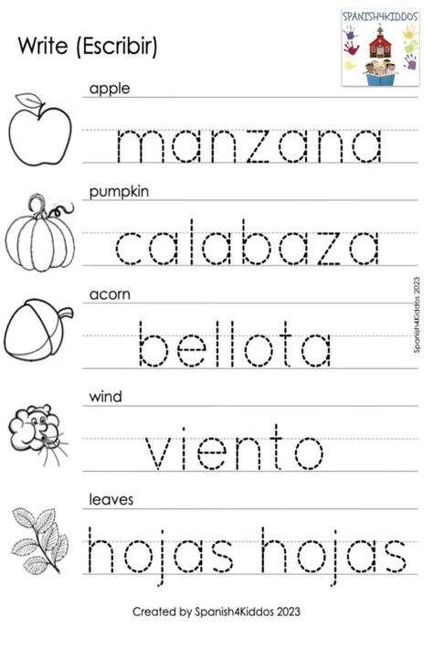 Spanish Lessons For Kindergarten, Spanish Kindergarten Worksheets, Spanish Worksheets For Kids Printables, Spanish Words For Kids, Beginner Spanish Worksheets, Preschool Spanish Lessons, Kindergarten Spanish, Practice Spanish, Beginner Spanish Lessons