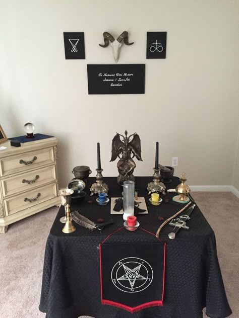 Satanic Alter Ideas, Satanic Altar Ideas, Baphomet Altar, Lucifer Altar, Satanic Altar, Spiritual Satanism, Theistic Satanism, The Satanic Bible, Witchcraft Altar