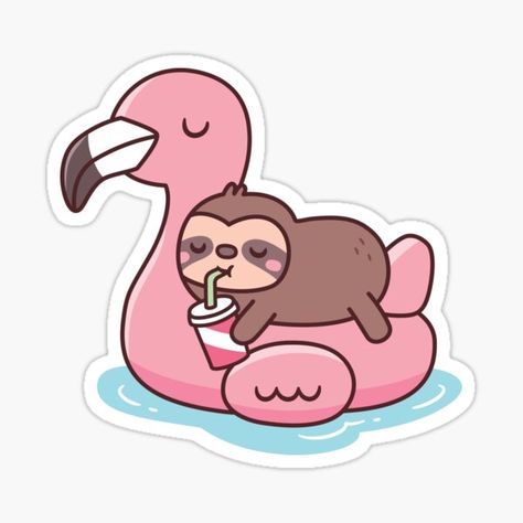 Sloth Stickers, Flamingo Pool Float, Flamingo Pool, Whimsical Art Paintings, Doodle Art Drawing, Cute Animal Clipart, Cute Sloth, Business Stickers, Cute Doodle Art