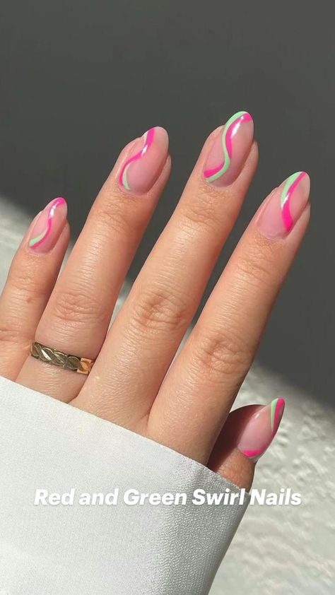 Nails With Almond Shape, Pink Shellac Nails, Swirls Nails, Shellac Nails Summer, Pink Shellac, Shellac Nail Designs, Summer Nails Almond, Swirl Nail Art, Healthy Low Carb