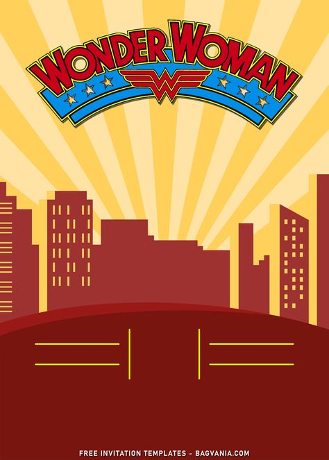 Wonder Woman Party Invitations, Wonder Woman Invitation Template, Wonder Woman Birthday Invitations, Wonder Woman Background, Wonderwoman Wallpaper, Wonder Woman Wallpaper, Superhero Girls Birthday, Batman Invitations, Wonder Woman Birthday Party