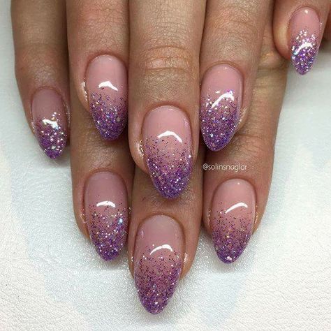 Lilac Nail Designs, Lilac Nails Design, Glitter Fade Nails, Lilac Glitter, Faded Nails, Glitter Tips, Purple Glitter Nails, Unghie Sfumate, Lilac Nails