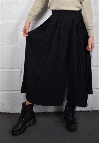 Wide Leg Trousers Black, Pleated Culottes, Black 90s, Women Trousers, Black Wide Leg Trousers, Checked Trousers, Wide Leg Trousers, Trousers Women, Winter Coat