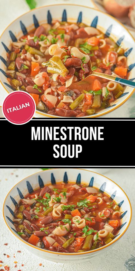 Italian Minestrone Soup is warm and comforting, perfect for a cold day. With beans, pasta, and vegetables in a creamy tomato sauce, this soup is both filling and nutritious. Ministroni Soup Recipe Italian, Minestrone Soup Recipe Italian, Ministroni Soup Recipe, Italian Minestrone Soup Recipe, Italian Minestrone Soup, Pasta And Vegetables, Italian Vegetable Soup, Minestrone Soup Recipe, Recipe Italian