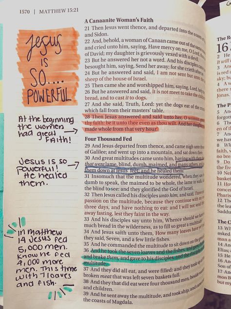 Matthew 15 Bible Journaling, Matthew 1 Journaling, Scripture Notes, Journal Bible Quotes, Matthew 15, Book Of Matthew, Matthew 1, Journal Bible, Journal Notes