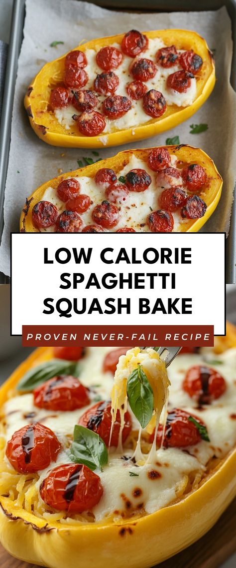 Image for Low Calorie Spaghetti Squash Bake Spaghetti Squash With Cherry Tomatoes, Low Calorie Spaghetti Squash Recipes, Spagetti Squash Recipes Summer, Squash Recipes Healthy, Keto Spaghetti Squash Recipes, Healthy Spaghetti Squash Recipes, Low Calorie Spaghetti, Baked Spaghetti Squash Recipes, Spaghetti Squash Bake