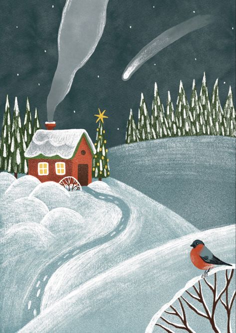 Winter Woodland Illustration, Winter Bunny Illustration, Christmas Forest Illustration, Winter Forest Illustration, Winter House Illustration, Illustration Forest, Woodland Illustration, Christmas Tree Forest, Winter Drawings