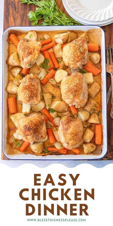 Pan Chicken Thigh Recipes, Easiest Baked Chicken, Baked Chicken With Vegetables, Chicken Thigh Casserole, Baked Chicken Dinner, Chicken Thighs In Oven, Chicken Thighs Dinner, Sheet Pan Meals Chicken, Oven Baked Chicken Thighs