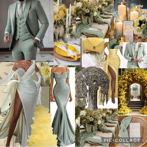 Princess And The Frog Wedding Colors, Sage Green Wedding Black People, Green And Gold Wedding Theme Bridesmaid Dresses, Yellow And Green Wedding Theme Bridesmaid Dresses, Emerald Green Weddings Black People, Green Wedding Theme Black People, Black Wedding Theme Color Combos, Black People Weddings, Tiana Wedding