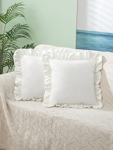 1pc White Cushion Cover, Fabric Ruffle Trim Decorative Throw Pillow Case For HomeI discovered amazing products on SHEIN.com, come check them out! White Cushion Covers, Tassels Decor, White Cushions, Throw Pillow Cases, Decorative Throws, White Fabrics, Ruffle Trim, Home Textile, Kids House