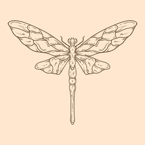 | Free Vector #Freepik #freevector #simple-illustration #line-art #minimal-illustration #hand-drawn-illustration Dragonfly Outline, Dragonfly Illustration, Dragonfly Artwork, Dragonfly Drawing, Engraving Tattoo, Beautiful Dragonfly, Wings Drawing, Flash Tattoo Designs, Flower Sleeve