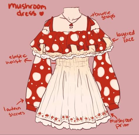 Mushroom Outfit, Fair Outfits, Clothing Design Sketches, Idee Cosplay, Drawing Anime Clothes, Dress Design Sketches, Couture Mode, Whimsical Fashion, Fashion Design Drawings