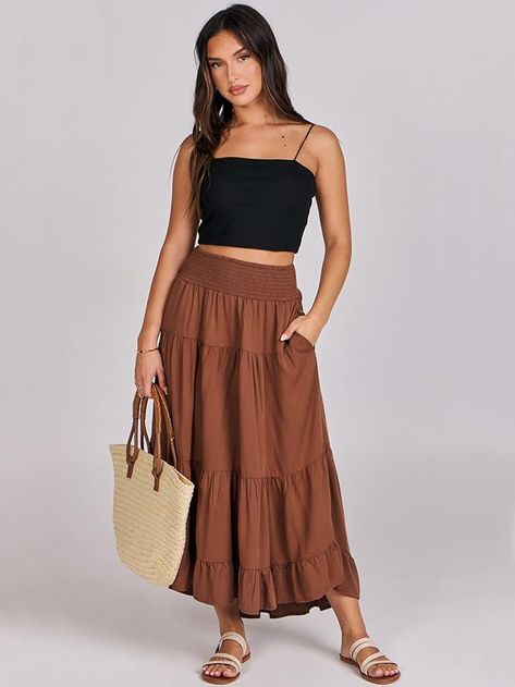 Free to Live Women's 3 Pack Foldover High Waisted Maxi Skirts Black, Charcoal, Mocha X-Large at Amazon Women’s Clothing store Flowy Maxi Skirt, Flowy Maxi Skirts, Boho Clothes, High Waisted Maxi Skirt, Skirt High Waist, Womens Maxi Skirts, Long Skirts For Women, Long Skirts, Skirts For Women