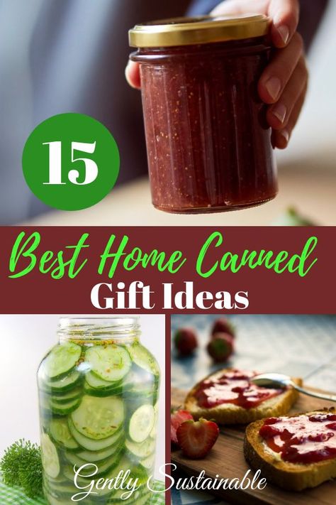 Check out this fabulous list of home-canned gift ideas! Canned Holiday Gifts, Gifting Canned Goods, Canned Goods To Sell, Canned Goods Christmas Gift, Best Canning Recipes For Gifts, Canning For Christmas Gifts, Canning Gift Ideas, Jam And Jelly Gift Basket Ideas, Canning Ideas For Gifts