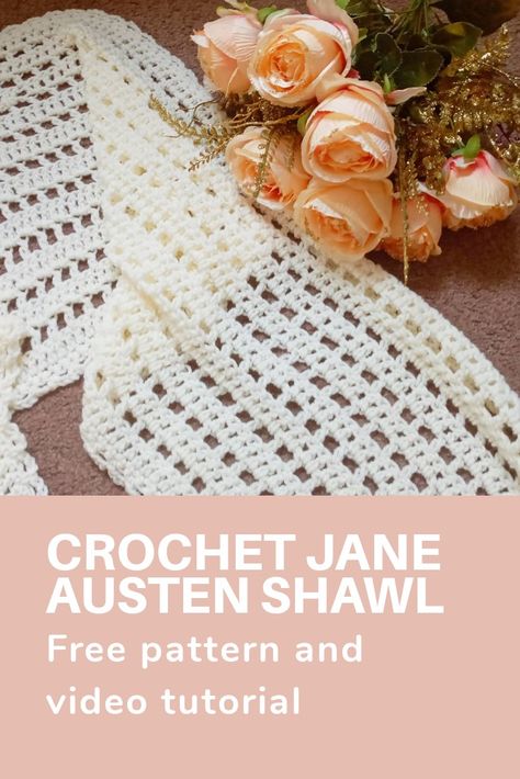 Crochet this beautiful and easy Jane Austen inspired Shawl, part of my vintage crochet series. The free pattern and video tutorial are on my blog Selina Veronique. This free crochet pattern is part of my Vintage Crochet Series. This free crochet wrap pattern is exactly what you need to start to crochet. A great free crochet pattern for beginners. #crochet #freecrochetpattern #easycrochet #crochetcraft #halfdoublecrochet #crochetproject #freecrochetwrap #crochetshawl #beginnercrochetpattern Shawl Free Pattern, Bobble Stitch Crochet, Crochet Wrap Pattern, Crochet Patterns Free Beginner, Crochet Scarf Pattern Free, Beginners Crochet, Vintage Shawls, Crochet Shawls And Wraps, Crochet Vintage