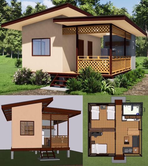 25 X 35 House Plan, Tiny Home Design Floor Plans, 650 Sq Ft House Plans, Small Guest House, Small House Inspiration, Small House Design Philippines, Tiny Kitchens, Small House Blueprints, Vacation House Plans