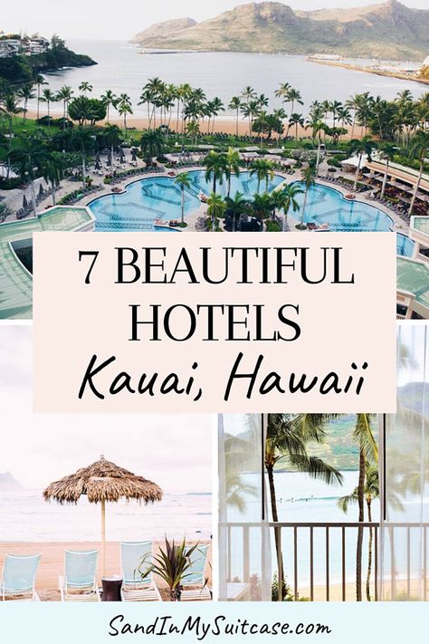 What are the best places to stay in Kauai? Check out these 7 beautiful Kauai hotels, from boutique to family-friendly to grand. #Kauai #Hawaii #luxuryresort #luxuryhotel #hotelreview Kauai Hotels, Princeville Kauai, Hotels In Hawaii, Grand Hyatt Kauai, Kauai Resorts, Kauai Vacation, Hawaii Resorts, Poipu Beach, Hawaii Kauai