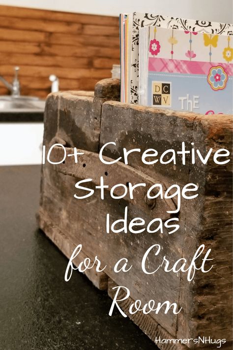 Find lots of creative storage ideas for a craft room from this farmhouse styled basement craft room!  #craftroom #storageideas #basement #basementideas  #farmhousestyle #farmhousedecor #basementrenovation #basemmentremodel #storage #storagesolutions #crafts #shabbyshic #vintage #vintagefinds #thrifting #vintagestyle #thriftfinds #vintagestuff #thrift #vintagelove #vintagelover #hammersnhugs Antique Storage Ideas, Vintage Craft Storage, Farmhouse Craft Room Decor, Unique Craft Room Ideas, Thrifted Storage Ideas, Rustic Storage Ideas, Vintage Craft Room Storage Ideas, Organizing Craft Room Ideas, Farmhouse Style Craft Room