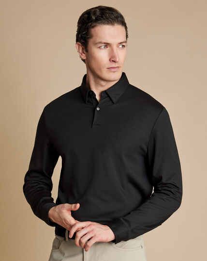 Long Sleeve Smart Jersey Polo - Black Polo Outfit Men, Black Suit Wedding, Polo Outfit, Smart Jackets, Morning Suits, Collarless Shirt, Business Casual Shirts, Grey Polo Shirt, Green Polo Shirts