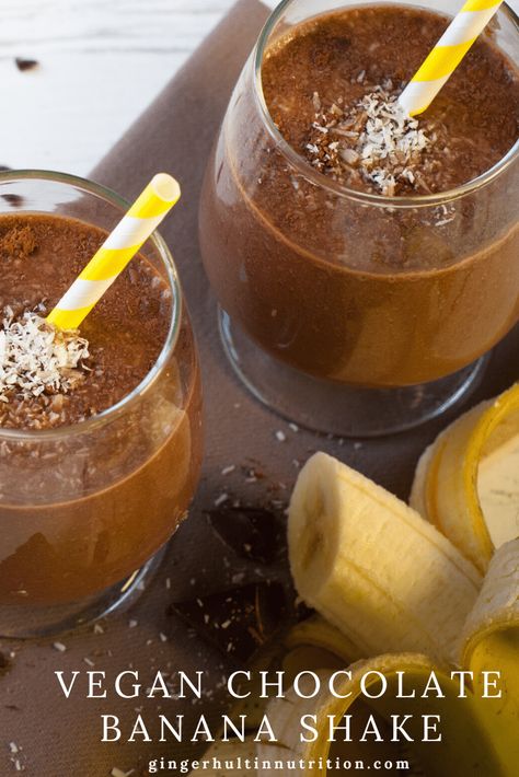 If you want a quick and easy treat, this Vegan Banana Chocolate Shake totally fits the bill! It's fast and perfect to enjoy any time of day. #chocolatebanana #healthydessert #plantbasedshake Chocolate Shake Healthy, Vegan Chocolate Shake, Choco Banana Smoothie, Vegan Banana Milkshake, Chocolate Peanut Butter Banana Protein Shake, Banana Shake, Easy Treat, Chocolate Shake, Banana Chocolate