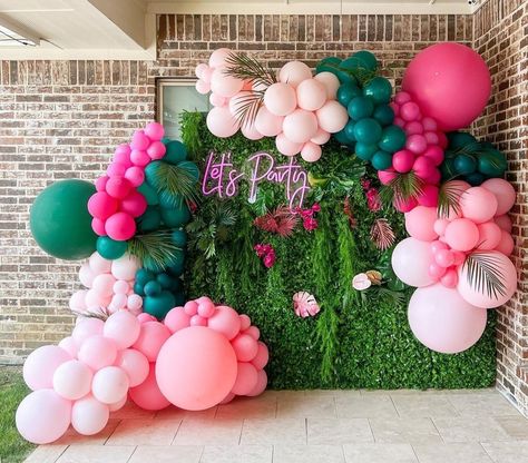 Pearl Balloons, Balloon Background, Balloon Arch, Deep Green, Balloon Decorations, Light Pink, Hot Pink, Balloons, Green