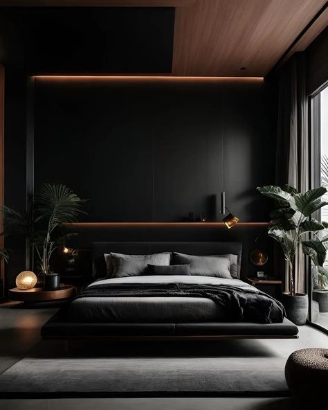 50 Room Ideas With Black Furniture Bed Frame - Home Soils Dark Minimalist Bedroom, Stylish Bedroom Design, Style College, Luxury Bedroom Furniture, Luxury Bedroom Decor, Modern Luxury Bedroom, Classy Bedroom, Black Bedroom, Luxurious Bedroom