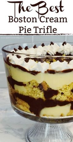 Boston Cream Pie Trifle, Trifle Bowl Recipes, Trifle Dessert Recipes, Fast Desserts, Dinner Party Desserts, Boxed Cake, Boston Cream Pie, Trifle Desserts, Boston Cream