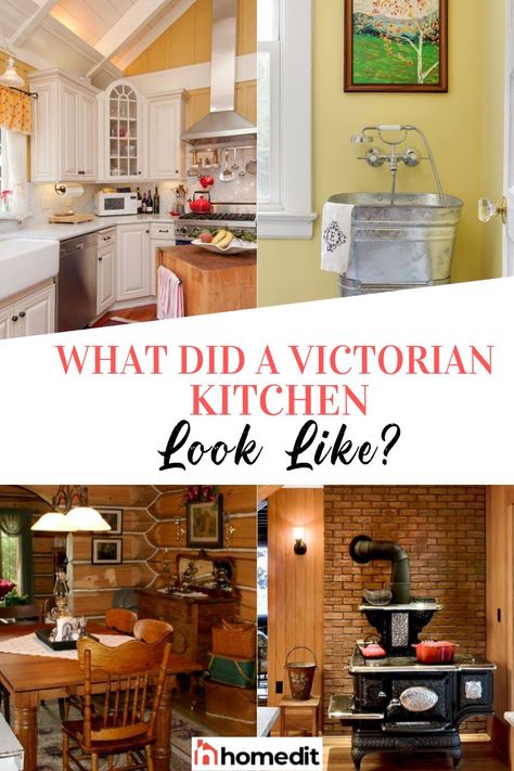 It doesn’t matter how much time you spend in the kitchen, you want it to be a room that makes you feel comfortable. If you want a kitchen island, then find a kitchen island that works for you. If you want a Victorian kitchen, then make it happen. 1800s Victorian Farmhouse, Victorian Countertops, Folk Victorian Farmhouse Kitchen, Folk Victorian Kitchen, Victorian Farmhouse Kitchen Vintage, Victorian Country Kitchen, Victorian Kitchen Colors, Victorian Kitchen Sink, Small Victorian Kitchen Ideas