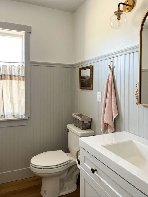 Bathroom Refresh On A Budget, How To Install Beadboard, Diy Bathroom Ideas, Bathroom Diy Ideas, Beadboard Bathroom, Travertine Backsplash, Accent Wall Design, Bathroom On A Budget, Shiplap Wall Diy