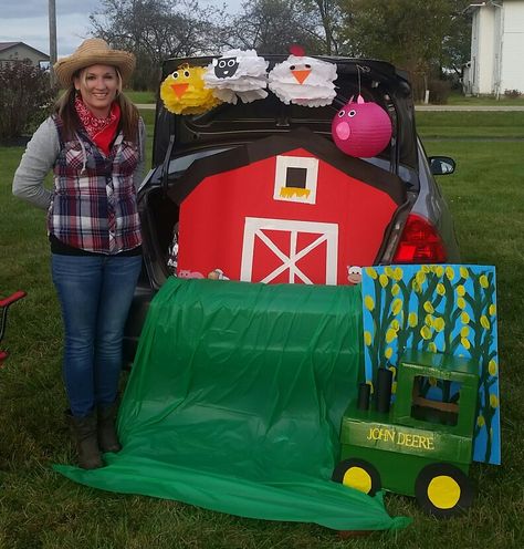 Trunk or treat down on the farm Farm Trunk Or Treat, Farm Trunk Or Treat Ideas, Cowboy Birthday Party Ideas, Haunted Farm, Trunker Treat Ideas, John Deere Birthday, Trunk Or Treat Ideas, Cowboy Birthday Party, Barn Dance