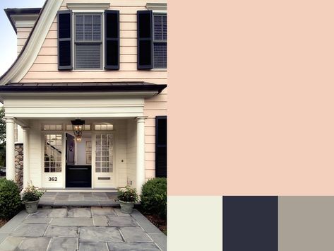 Peach House Exterior, Peach Images, Stucco Houses, Pink House Exterior, Exterior Paint Schemes, Paint Colors For House, Stucco Homes, Colors For House, Day Painting