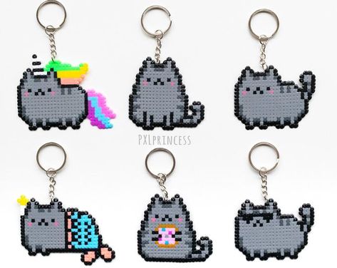 Cat Iron Beads, Hama Cats Pattern, Peler Beads Cat, Cat Fuse Beads, Pyssla Cat Ideas, Perler Beads Ideas, Pusheen The Cat, Perler Bead Designs, Kawaii Kitty